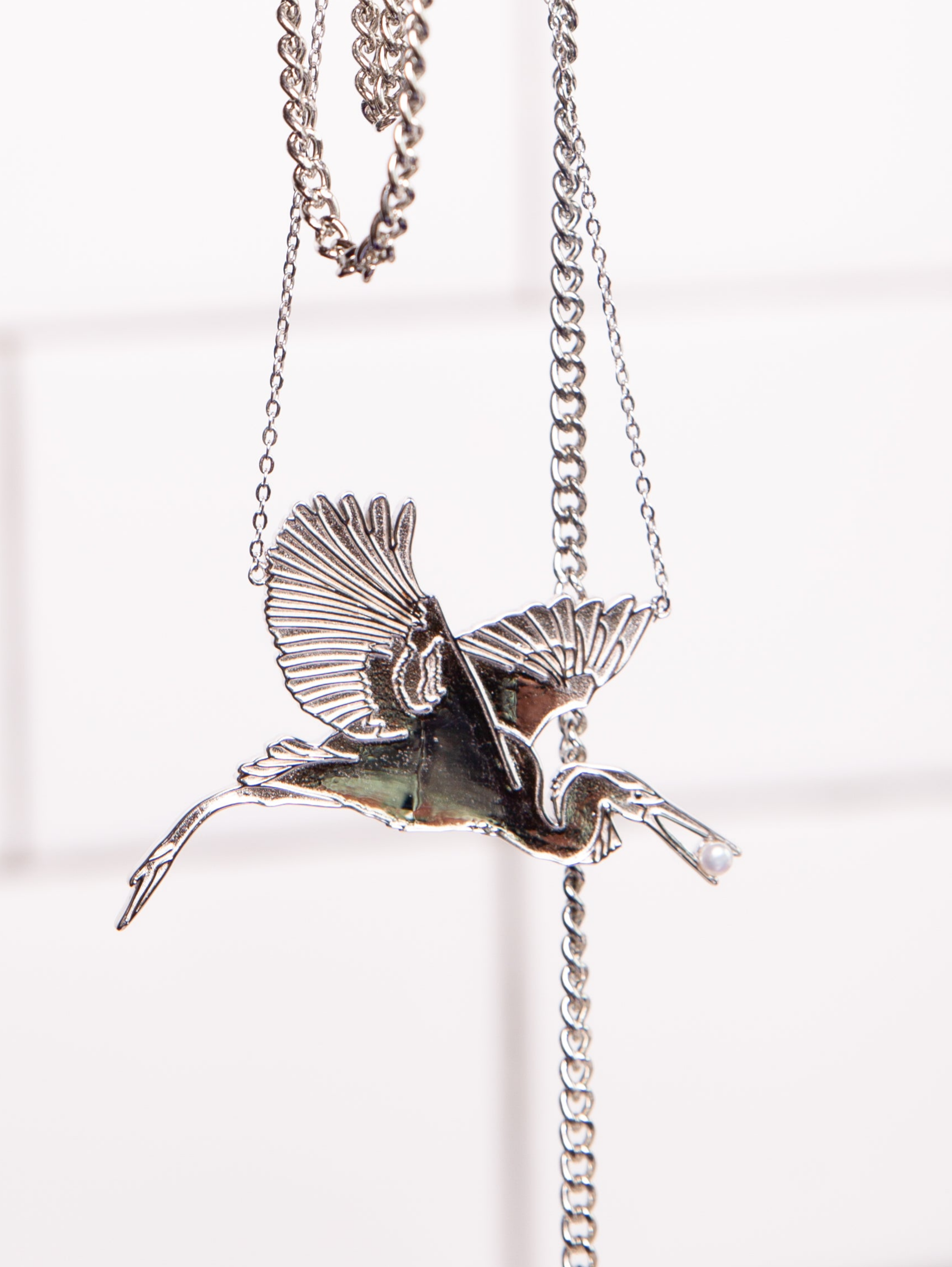 Silver Heron Necklace